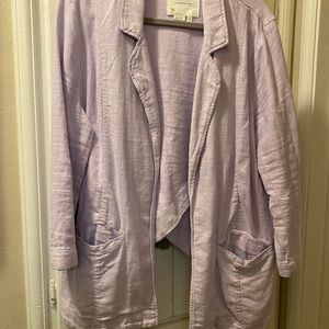 Anthropologie women’s long sleeve linen jacket, lilac color